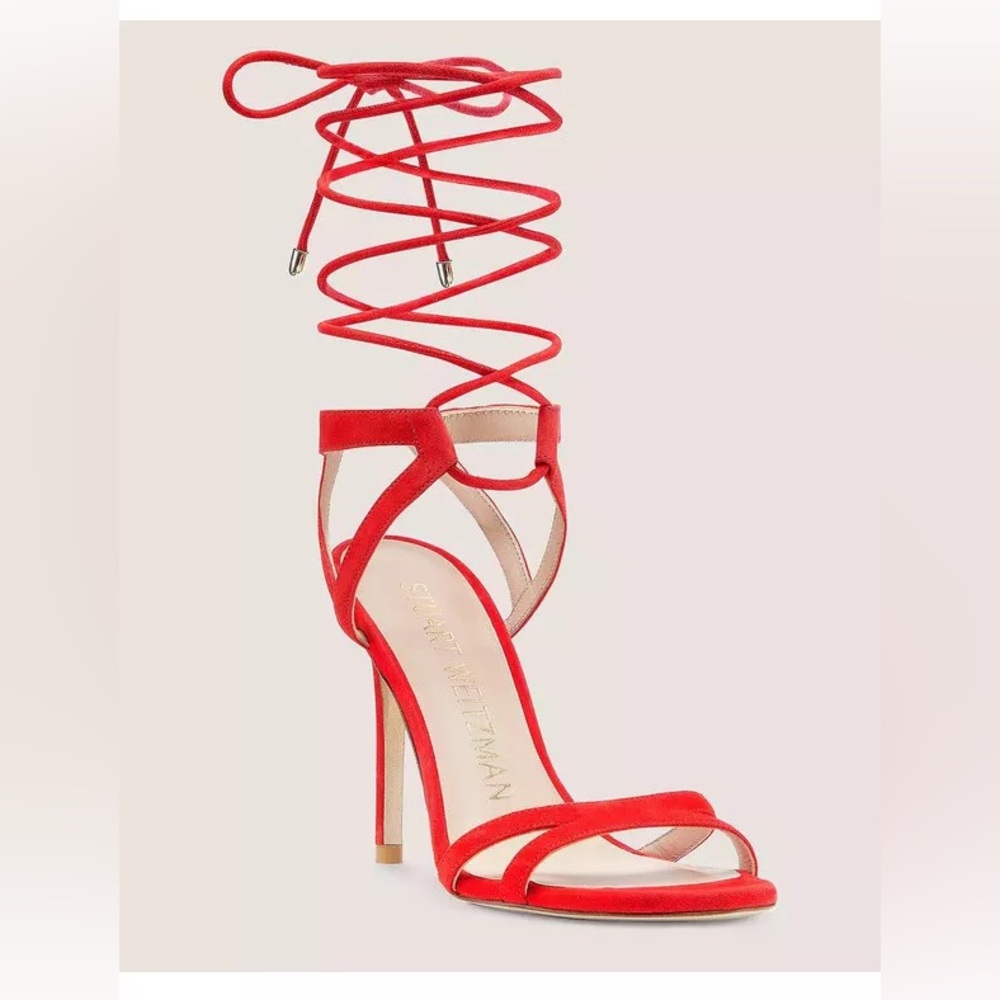 Stuart Weitzman Soiree 100 Red Lace-Up Strappy Heels 5.5 NWOB Designer Shoe - Picture 2 of 14